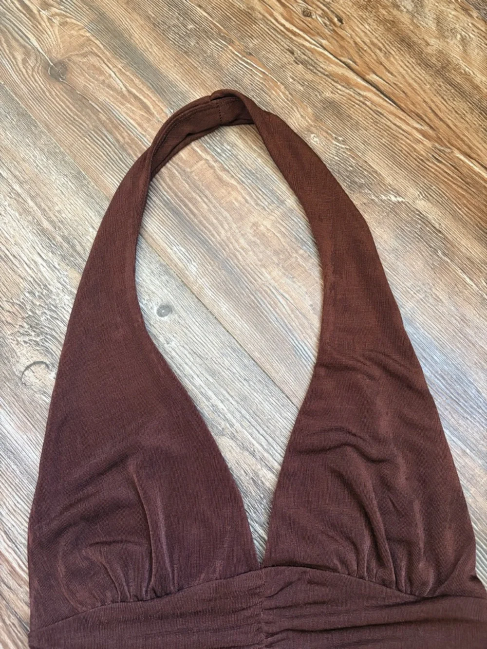 Brown Ruched Halter Crop Top - Picture 7 of 7